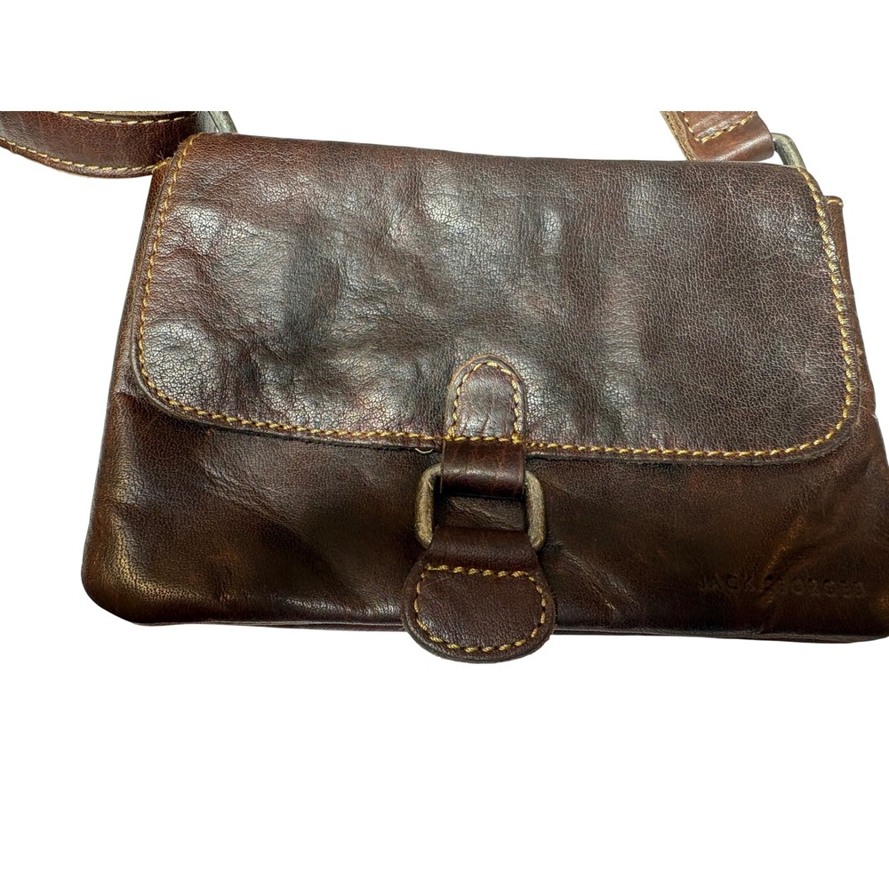 Jack Georges Brown Distressed Leather Small Crossbody Bag